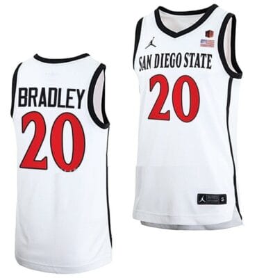 Matt Bradley Jersey San Diego State Aztecs College Basketball Home White #20 8 Matt Bradley Jersey San Diego State Aztecs College Basketball Home White #20