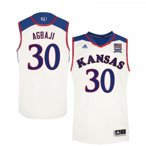 Men Kansas Jayhawks #30 Ochai Agbaji Jersey White College Basketball Jerseys 6 Men Kansas Jayhawks #30 Ochai Agbaji Jersey White College Basketball Jerseys