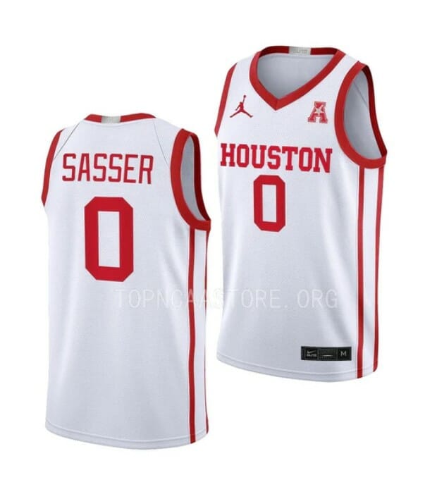 Men's #0 Marcus Sasser Jersey Houston Cougars College Basketball Jerseys White Home 6 Men's #0 Marcus Sasser Jersey Houston Cougars College Basketball Jerseys White Home