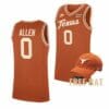 Men's #0 Timmy Allen Jersey Texas Longhorns College Basketball Jerseys Orange Throwback
