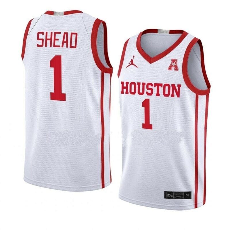 Men's #1 Jamal Shead Jersey Houston Cougars College Basketball Jerseys White 6 Men's #1 Jamal Shead Jersey Houston Cougars College Basketball Jerseys White