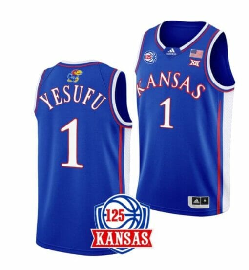 Men's #1 Joseph Yesufu Jersey Kansas Jayhawks College Basketball Jerseys Blue