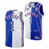 Men's #1 Joseph Yesufu Jersey Kansas Jayhawks College Basketball Jerseys Blue White Split