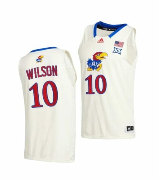 Men's #10 Jalen Wilson Jersey Kansas Jayhawks College Basketball Jerseys Cream 2021