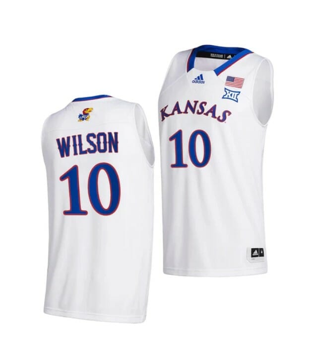 Men's #10 Jalen Wilson Jersey Kansas Jayhawks College Basketball Jerseys White 2021 6 Men's #10 Jalen Wilson Jersey Kansas Jayhawks College Basketball Jerseys White 2021