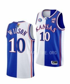 Men's #10 Jalen Wilson Jersey Kansas Jayhawks College Basketball Jerseys White Royal Split