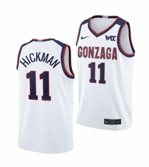 Men's #11 Nolan Hickman Jersey Gonzaga Bulldogs College Basketball Jerseys White