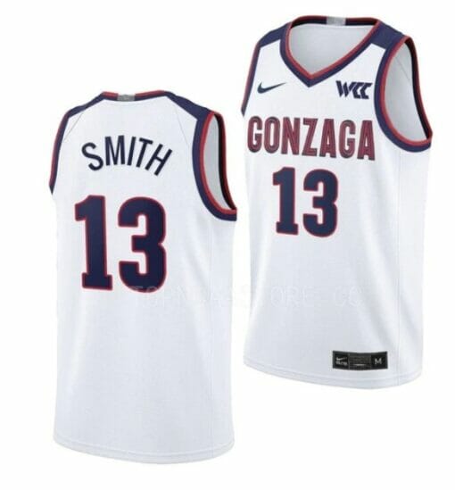 Men's #13 Malachi Smith Jersey Gonzaga Bulldogs College Basketball Jerseys White