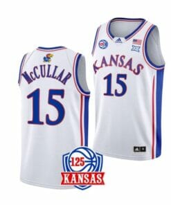 Men's #15 Kevin McCullar Jr Jersey Kansas Jayhawks College Basketball Jerseys White