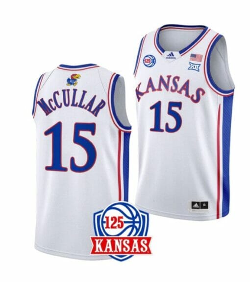 Men's #15 Kevin McCullar Jr Jersey Kansas Jayhawks College Basketball Jerseys White