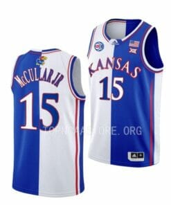 Men's #15 Kevin McCullar Jr Jersey Kansas Jayhawks College Basketball Jerseys White Royal Split