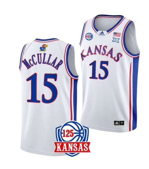 Men's #15 Kevin McCullar Jr Jersey Kansas Jayhawks College Basketball Jerseys White 6 Men's #15 Kevin McCullar Jr Jersey Kansas Jayhawks College Basketball Jerseys White