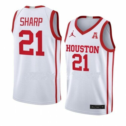Men's #21 Emanuel Sharp Jersey Houston Cougars College Basketball Jerseys White