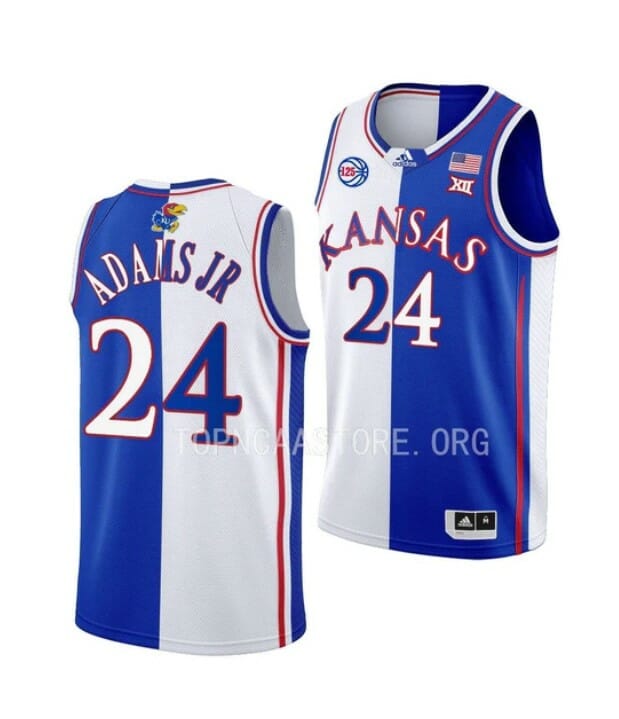 Men's #24 K.J. Adams Jr Jersey Kansas Jayhawks College Basketball Jerseys White Royal Split 6 Men's #24 K.J. Adams Jr Jersey Kansas Jayhawks College Basketball Jerseys White Royal Split