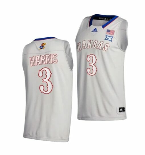 Men's #3 Dajuan Harris Jr Jersey Kansas Jayhawks College Basketball Jerseys Gray 2021