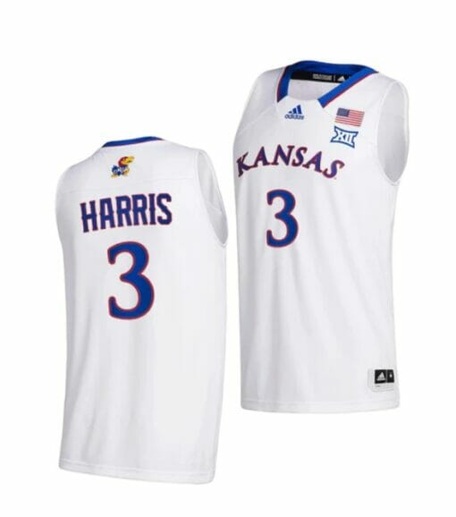 Men's #3 Dajuan Harris Jr Jersey Kansas Jayhawks College Basketball Jerseys White 2021