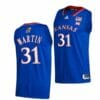 Men's #31 Cam Martin Jersey Kansas Jayhawks College Basketball Jerseys Blue 2022