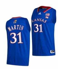 Men's #31 Cam Martin Jersey Kansas Jayhawks College Basketball Jerseys Blue 2022