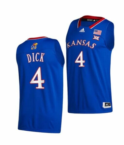 Men's #4 Gradey Dick Jersey Kansas Jayhawks College Basketball Jerseys Blue 2022
