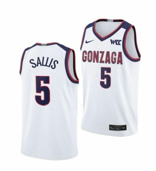 Men's #5 Hunter Sallis Jersey Gonzaga Bulldogs College Basketball Jerseys White