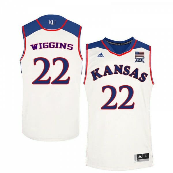 Men's Jayhawks #22 Andrew Wiggins Jersey White College Basketball Jerseys 6 Men's Jayhawks #22 Andrew Wiggins Jersey White College Basketball Jerseys