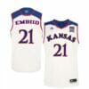 Men's Kansas Jayhawks #21 Joel Embiid Jersey White NCAA College Basketball Jerseys