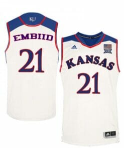 Men's Kansas Jayhawks #21 Joel Embiid Jersey White NCAA College Basketball Jerseys