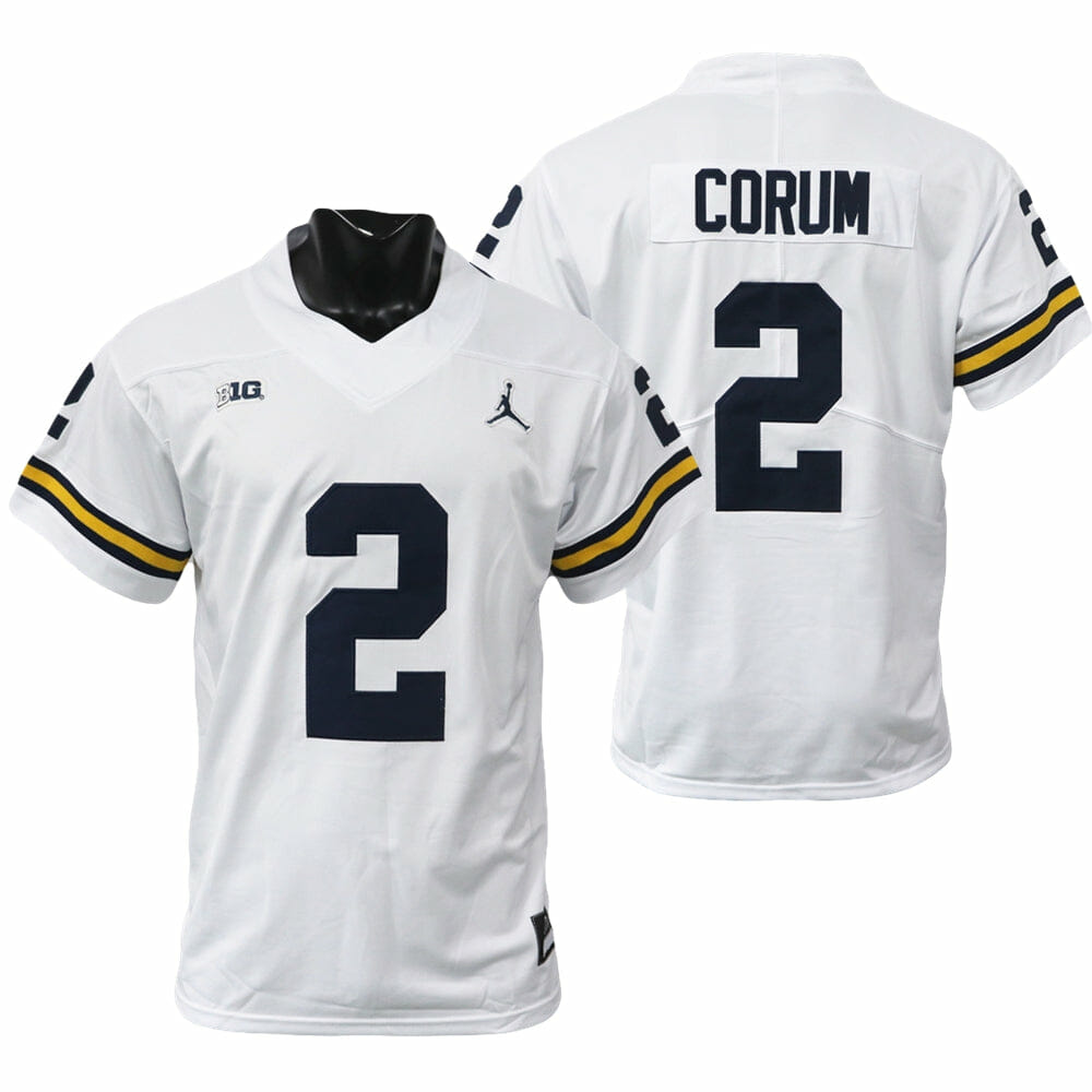 Michigan Wolverines #2 Blake Corum Jersey Alumni Player NCAA Football Game Jersey White 1 Michigan Wolverines #2 Blake Corum Jersey Alumni Player NCAA Football Game Jersey White