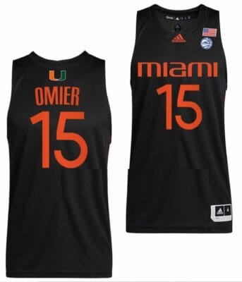 Norchad Omier Jersey Miami Hurricanes College Basketball ACC Alternate Black #15