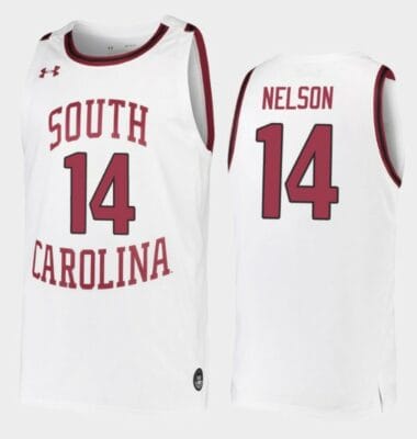 Nathan Nelson Jersey South Carolina Gamecocks College Basketball White Replica #14 8 Nathan Nelson Jersey South Carolina Gamecocks College Basketball White Replica #14