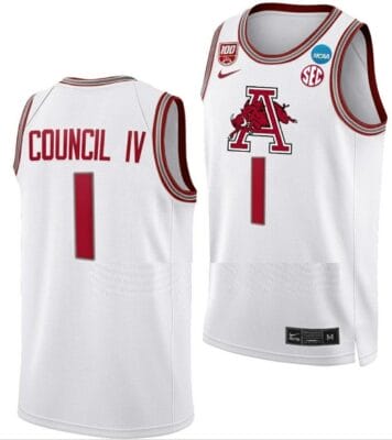 Ricky Council IV Jersey Arkansas Razorbacks College Basketball 2023 NCAA March Madness White #1