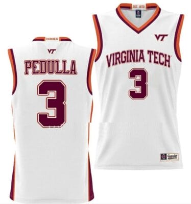 Sean Pedulla Jersey Virginia Tech Hokies College Basketball NIL Pick-A-Player White #3 8 Sean Pedulla Jersey Virginia Tech Hokies College Basketball NIL Pick-A-Player White #3