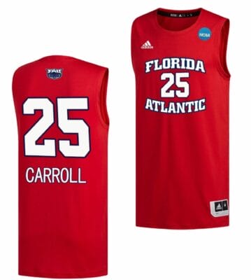Tre Carroll Jersey FAU Owls College Basketball 2023 NCAA March Madness Red #25