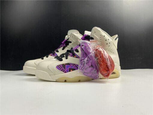 Air Jordan 6 Quai 54 Beige Purple Plaid - Image 4