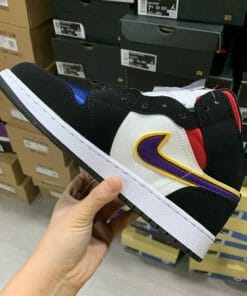Air Jordan 1 Mid Lakers Purple Hook Red And Blue