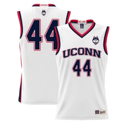 Andre Jackson Jr Jersey UConn Huskies College Basketball White Red Border #44