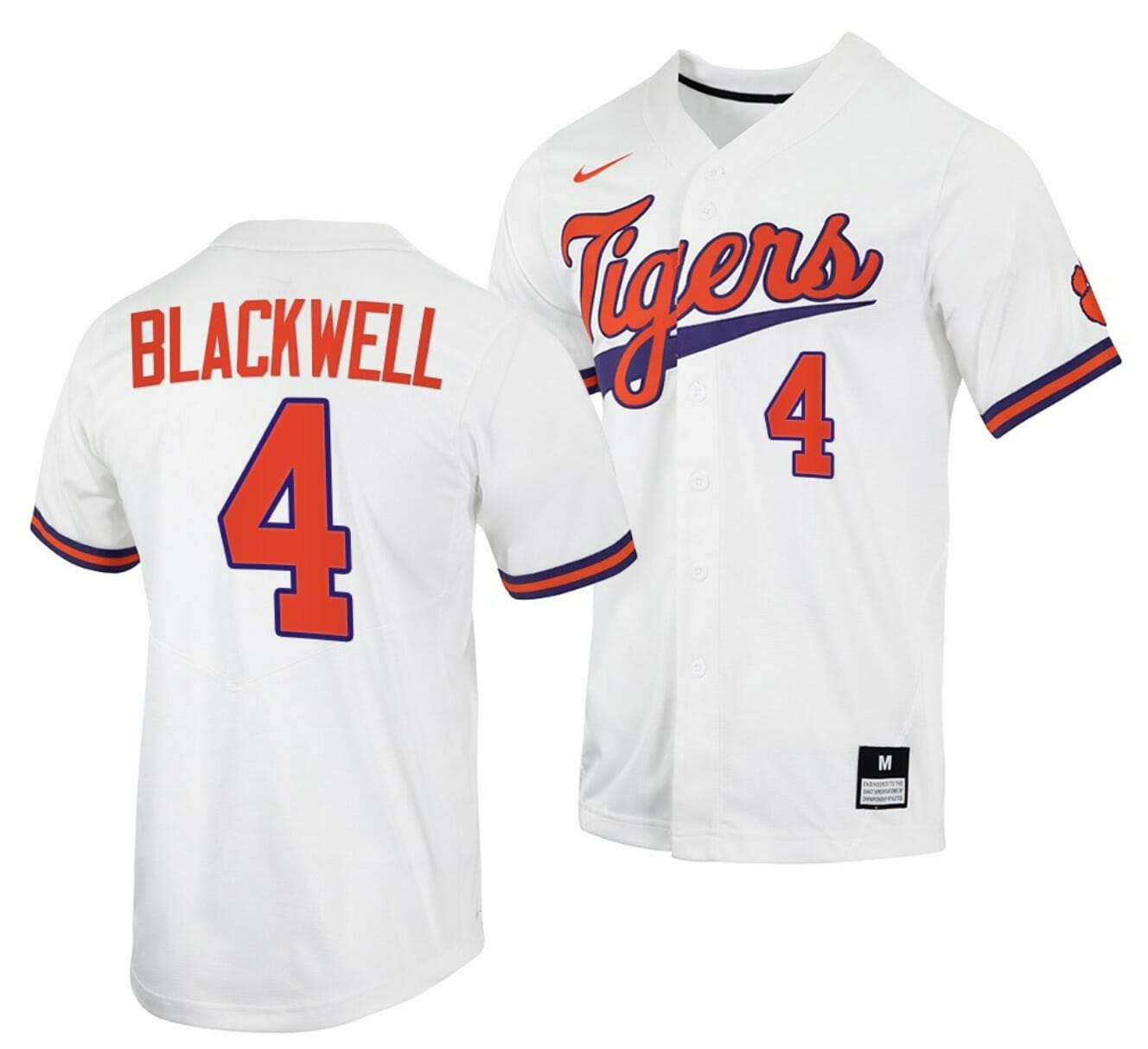 Benjamin Blackwell Jersey Clemson Tigers College Baseball White #4 1 Benjamin Blackwell Jersey Clemson Tigers College Baseball White #4