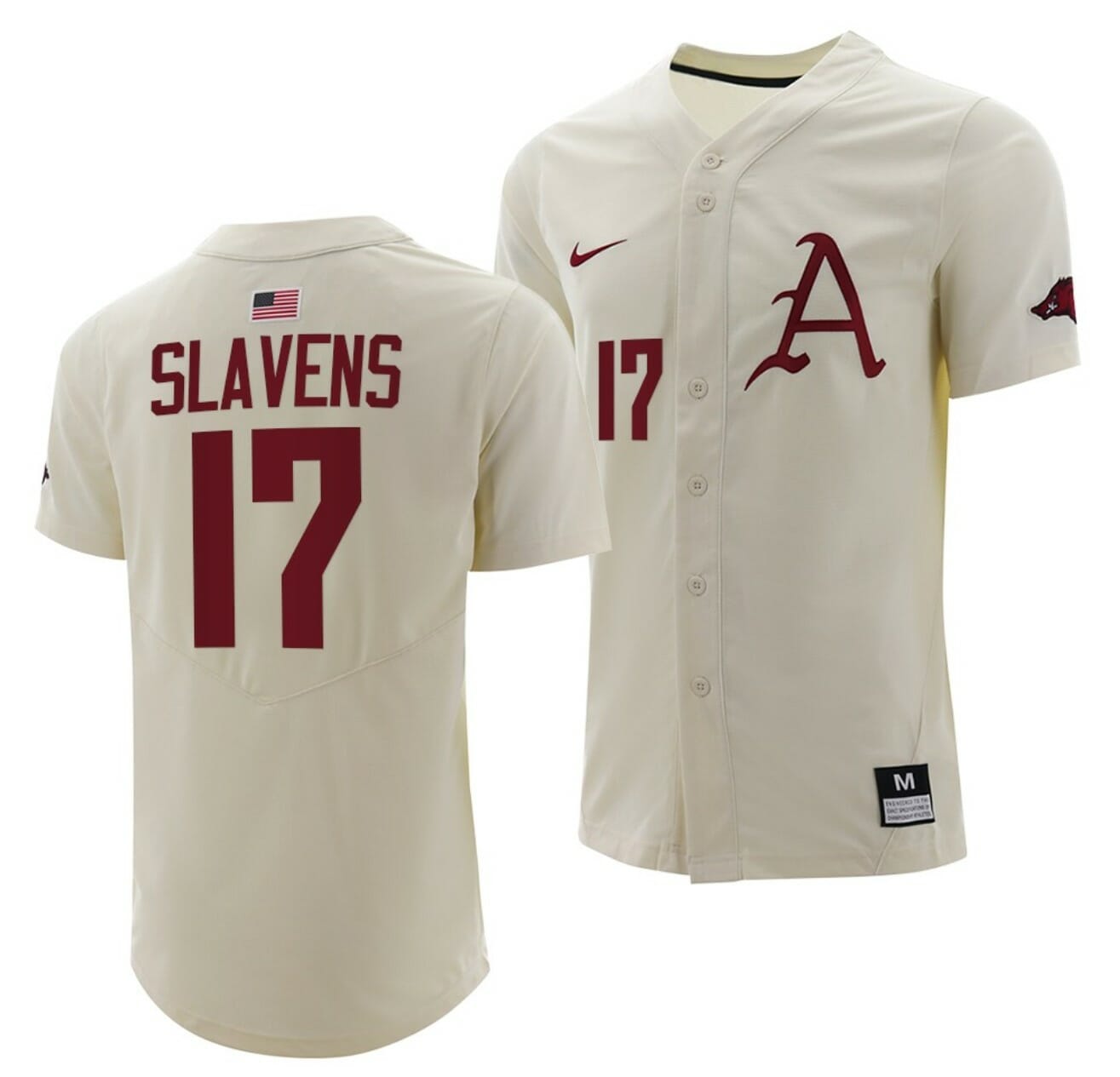 Brady Slavens Jersey Arkansas Razorbacks College Baseball Full-Button Natural #17 1 Brady Slavens Jersey Arkansas Razorbacks College Baseball Full-Button Natural #17