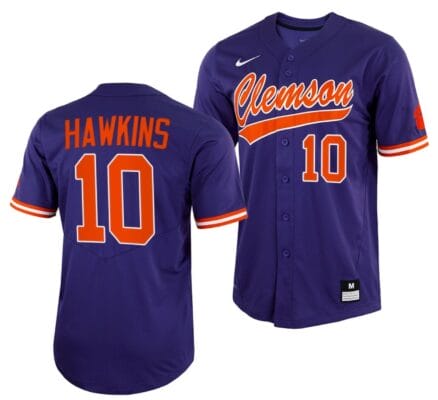 Bryar Hawkins Jersey Clemson Tigers College Baseball Purple Full-Button #10