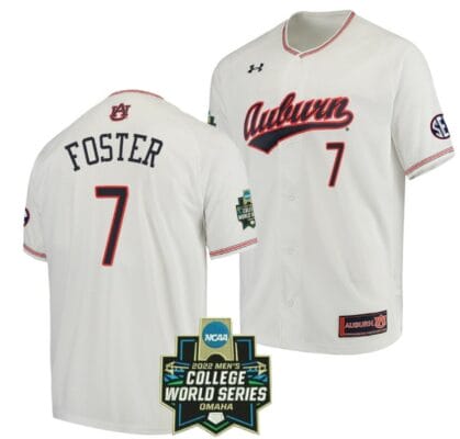 Cole Foster Jersey Auburn Tigers Baseball NCAA College 2022 World Series White #7