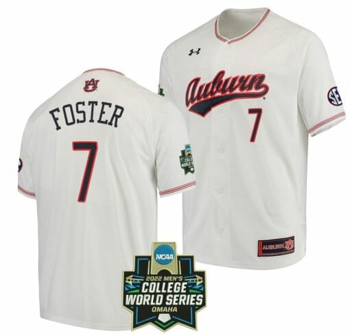 Cole Foster Jersey Auburn Tigers Baseball NCAA College 2022 World Series White #7