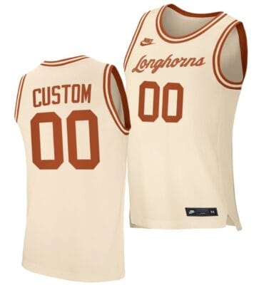 Custom Texas Longhorns Jersey Name and Number College Basketball Cream Retro Replica 6 Custom Texas Longhorns Jersey Name and Number College Basketball Cream Retro Replica