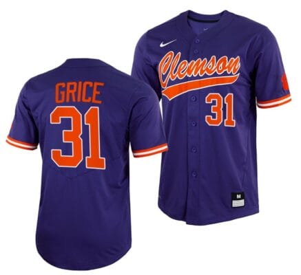 Caden Grice Jersey Clemson Tigers College Baseball Purple Full-Button #31