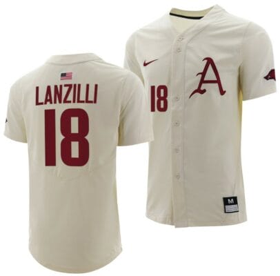 Chris Lanzilli Jersey Arkansas Razorbacks College Baseball Full-Button Natural #18