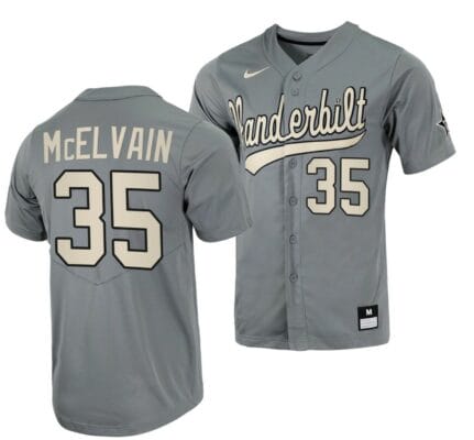 Chris McElvain Jersey Vanderbilt Commodores College Baseball Full-Button Grey #35