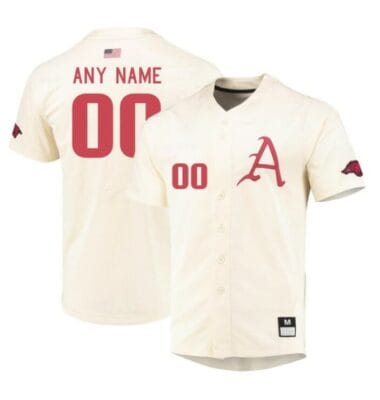 Custom Arkansas Razorbacks Jersey Name and Number Baseball College Cream 6 Custom Arkansas Razorbacks Baseball Jersey Name and Number College Cream