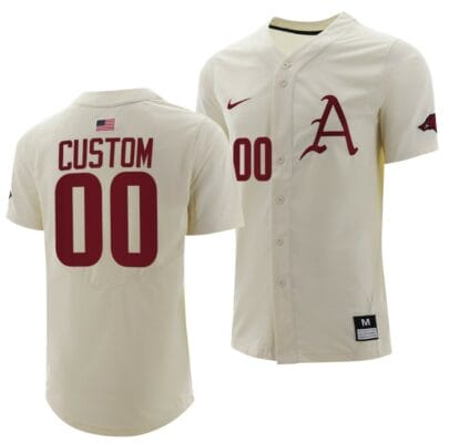 Custom Arkansas Razorbacks Jersey Name and Number Baseball NCAA College Full-Button Natural 6 Custom Arkansas Razorbacks Baseball Jersey Name and Number NCAA College Full-Button Natural