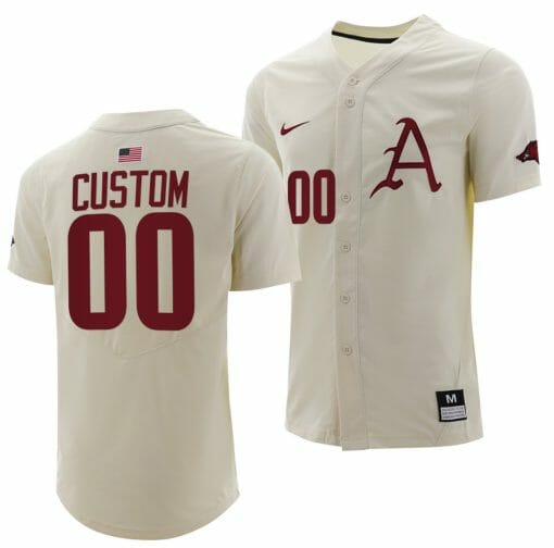 Custom Arkansas Razorbacks Jersey Name and Number Baseball NCAA College Full-Button Natural