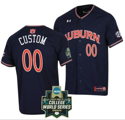 Custom Auburn Tigers Baseball Jersey Name and Number NCAA 2022 College World Series Navy