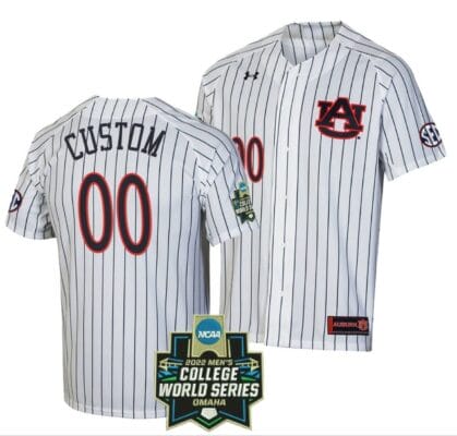 Custom Auburn Tigers Baseball Jersey Name and Number NCAA 2022 College World Series Stripe White 6 Custom Auburn Tigers Baseball Jersey Name and Number NCAA 2022 College World Series Stripe White